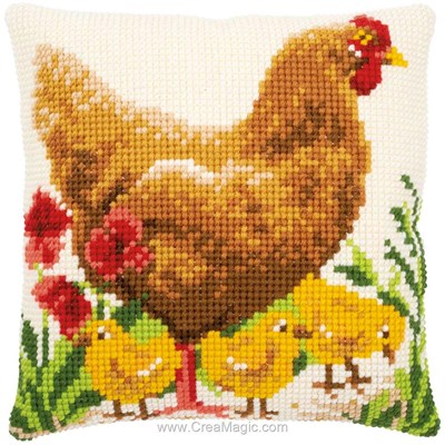 Kit coussin la poule et ses 3 poussins au point de croix de Vervaco