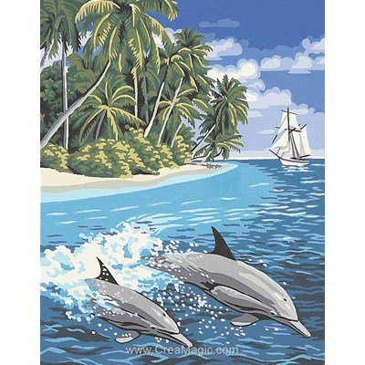 Le lagon et les dauphins canevas - Luc Création