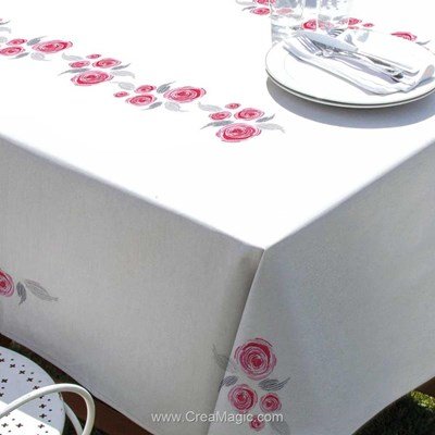 Serviette de table imprimée en broderie traditionnelle bulles de roses - Margot Broderie