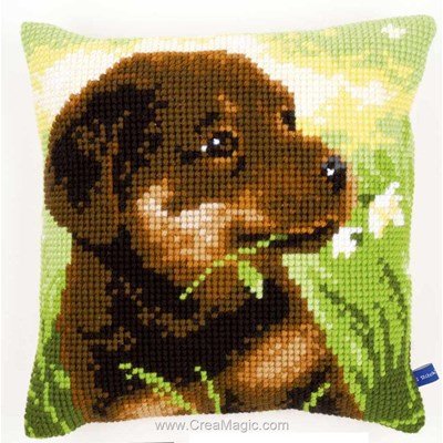 Kit coussin Vervaco au point de croix chiot rottweiler