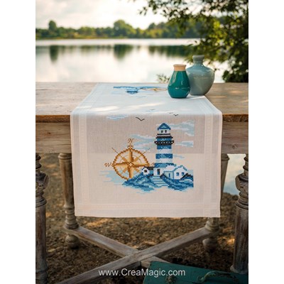 Kit Chemin De Table Broderie Point de Croix imprimée - Marine - Vervaco