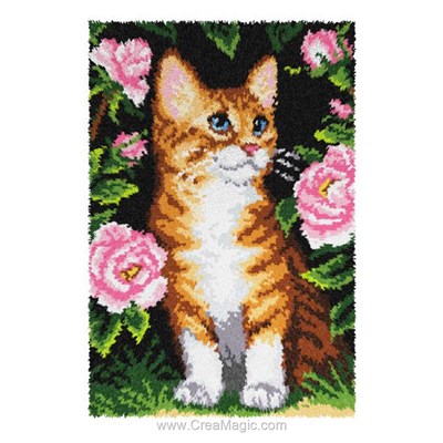 Kit tapis point noue Orchidea chat tigré et roses