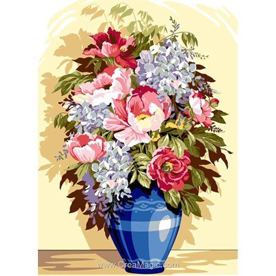 Bouquet vase bleu canevas - SEG