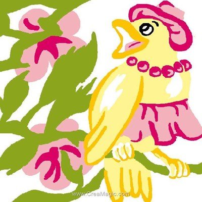 Canevas enfant en kit Luc Création madame oiseau jaune