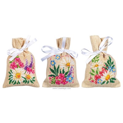 Kit sachet senteur fleurs de printemps - lot de 3 à broder - Vervaco