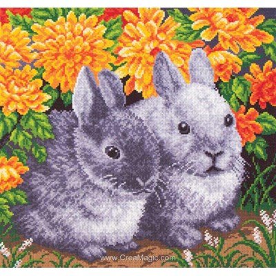 Point de croix imprimé aida lapins - rabbits - Collection d'art