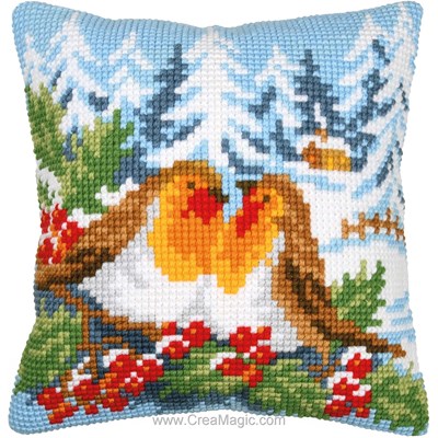 Coussin Rouge-gorges en hiver - Vervaco