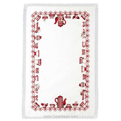 Napperon en broderie traditionnelle la vaisselle rouge - créatrion cécile vessière Avila