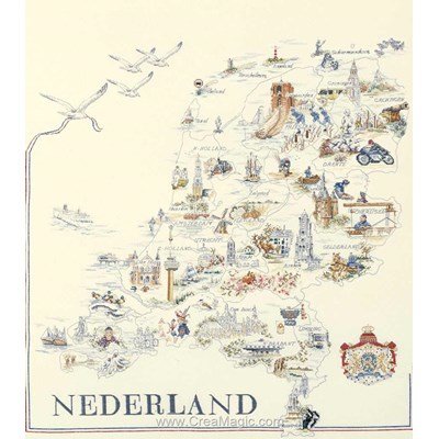 Broderie en point compté Lanarte map of holland sur etamine