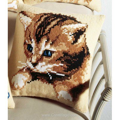 Kit coussin au point de croix chaton aux yeux bleus - Vervaco