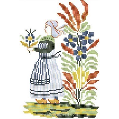 La bretonne aux fleurs mini point de croix - Luc Création