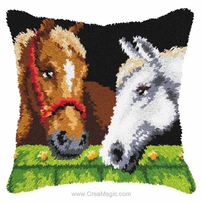 Coussin point noué Orchidea chevaux vanille et chocolat