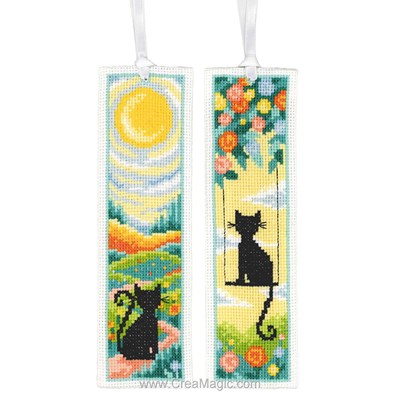 Marque page à broder 2 cats in the garden - lot de 2 - Vervaco