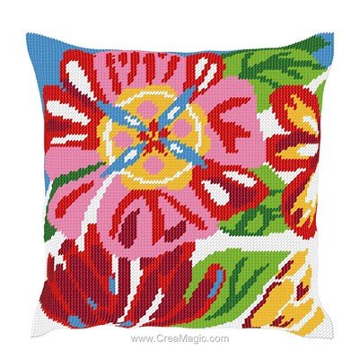 Kit coussin Luc Création au demi point fleur couleur vive