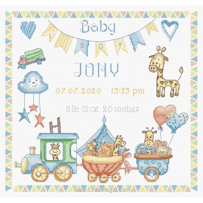 Kit broderie baby naissance le petit train des doudous - LETISTITCH