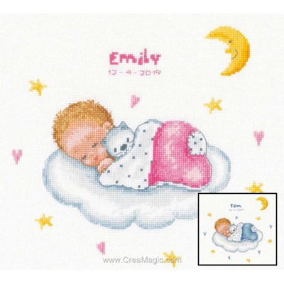 Kit broderie tableau naissance sommeil d'ange sur le nuage - Vervaco