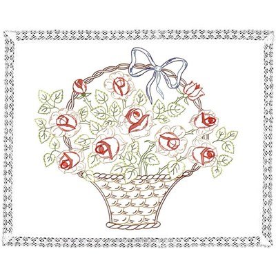 Kit napperon en broderie traditionnelle panier de roses de Luc Création