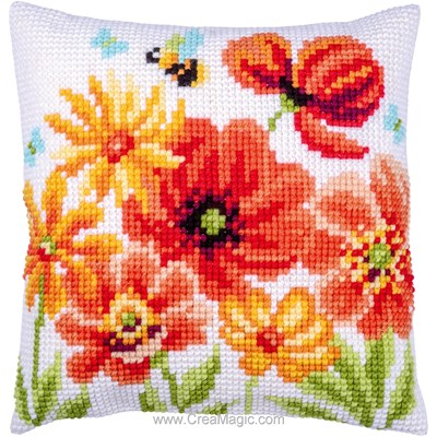 Coussin point de croix Coquelicots et fleurs - Vervaco
