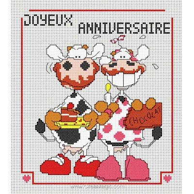 Joyeux anniversaire - toile lin modèle point de croix - Anagram