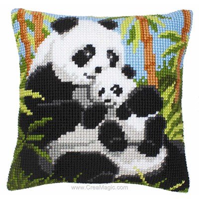 Coussin Vervaco au point de croix panda et son bébé