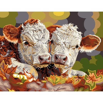Canevas Animaux de ferme - Câlin de veaux - Mimo Verde