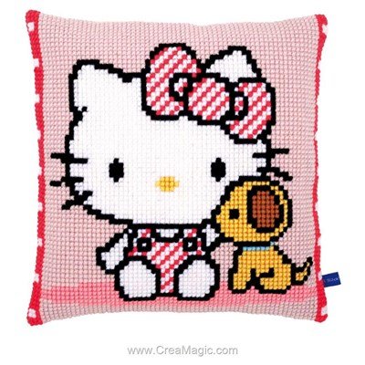 Coussin Vervaco au point de croix hello kitty et son chien