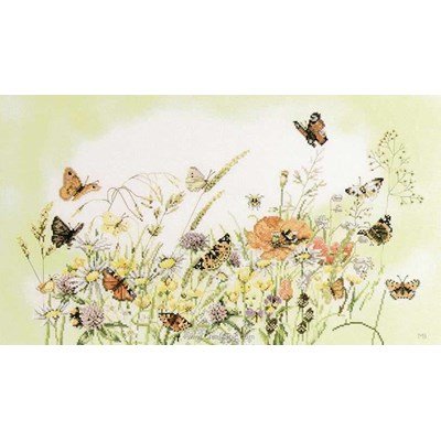 Lanarte kit broderie point compté flowers/butterfly m.b. Sur etamine