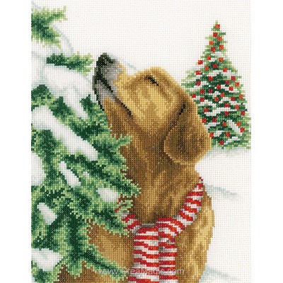 kit à broder Chien dans un paysage de noël - Vervaco