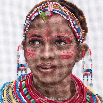 Portrait de femme masai modèle broderie au point de croix - Maia