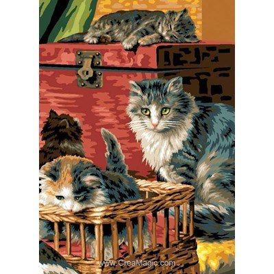 Les chats et la malle canevas - Luc Création