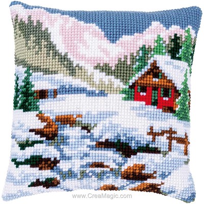 Kit coussin au point de croix Vervaco le chalet en hiver