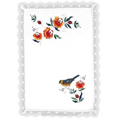 Napperon fleur de mésange à broder aux points de broderie imprimée - Margot Broderie