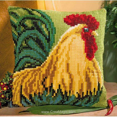 Coussin coq de Vervaco au point de croix