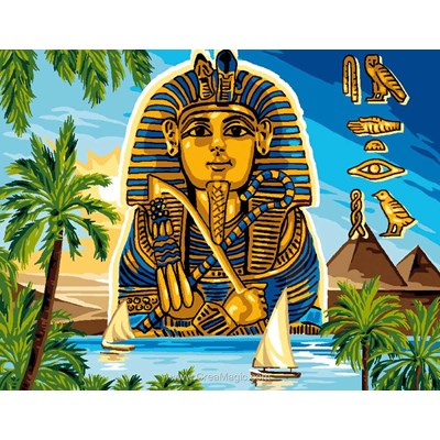 Luc Création canevas pharaon et hieroglyphes sur le nil