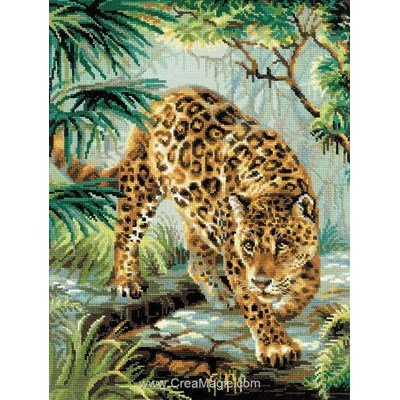 Modèle broderie point de croix le jaguar à l'affût de RIOLIS