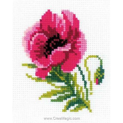 Modèle broderie point de croix RIOLIS coquelicot rose