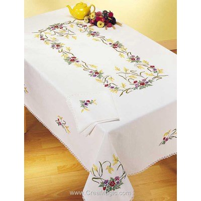 Nappe imprimée en broderie traditionnelle anémones colorés - Margot Broderie