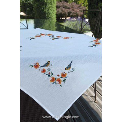 Nappe oiseaux du printemps en broderie traditionnelle - Brodélia BDL-N9104