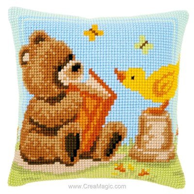 Kit coussin Vervaco la lecture de nounours au point de croix