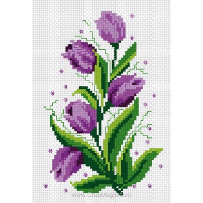 Mini kit Luc Création à broder tulipes violettes