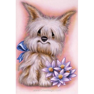 Kit broderie diamant dog with flowers - Diamond Painting