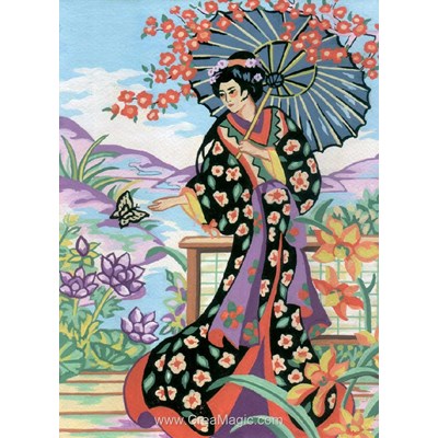 L'ombrelle fleurie de la femme japonaise canevas - Collection d'art