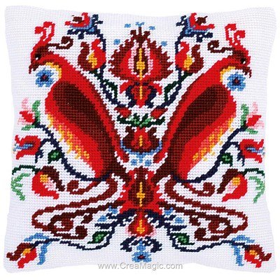 Kit Broderie Point De Croix Ours De Noël - Coussin à Faire Soi-même 45x45cm - Tissu Coton & Fils Inclus