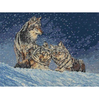 Kit point croix de Maia à broder loups dans la neige