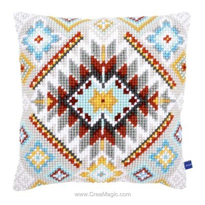 Coussin Vervaco au point de croix couleurs éthniques