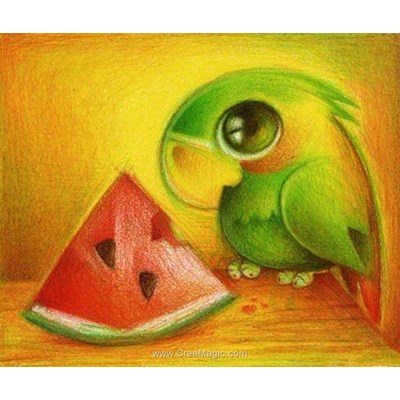 Kit broderie diamant Diamond Painting parrot with watermelon