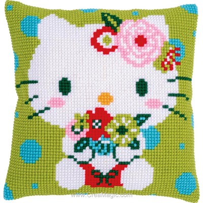 Coussin au point de croix Vervaco hello kitty floral
