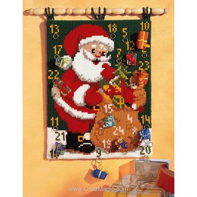 Kit tapis au point de croix calendrier de l'avent père noël mural - Vervaco