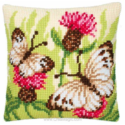 Kit coussin chardons et papillons au point de croix de Vervaco