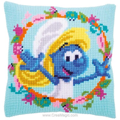 Kit coussin schtroumpfs smurfette de Vervaco au point de croix